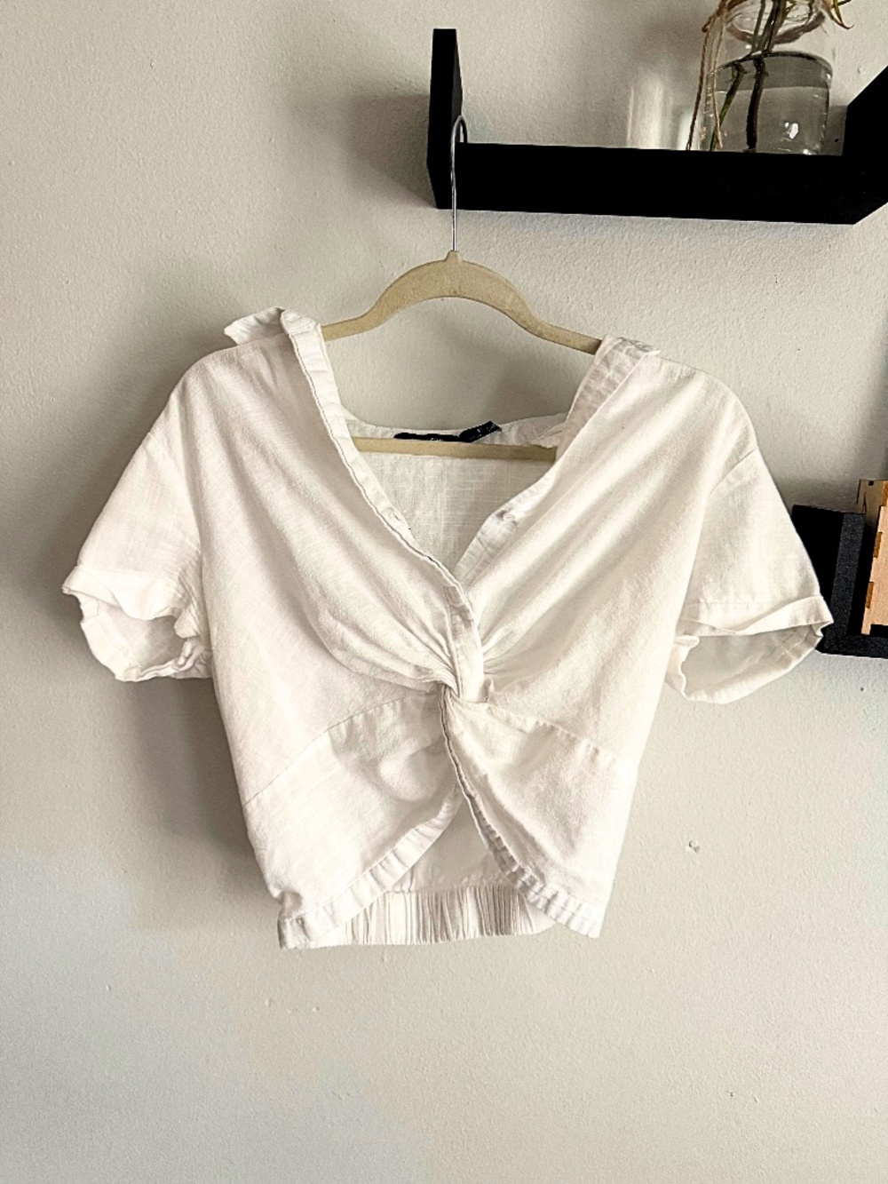 Mind Code White Twist-Front Crop Top